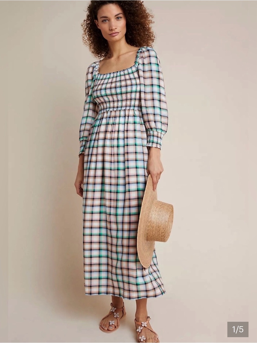 Maeve Cerie Smocked Midi Dress- Multi